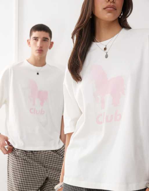 COLLUSION Unisex - T-shirt bianca con stampa di pony rosa, 4 di 4