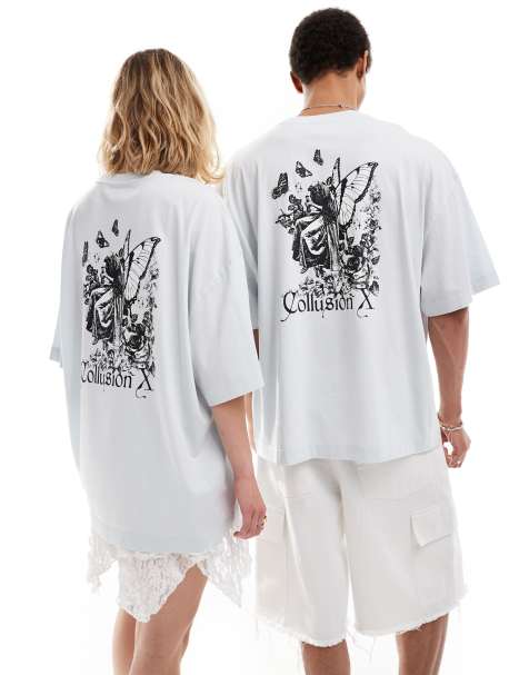COLLUSION Unisex - T-shirt blu con stampa di fata sul retro - view 1