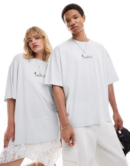 COLLUSION Unisex - T-shirt blu con stampa di fata sul retro, 2 di 4