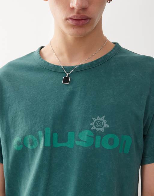 COLLUSION Unisex - T-shirt coupe carrée avec imprimé - Vert délavé, 2 de 4