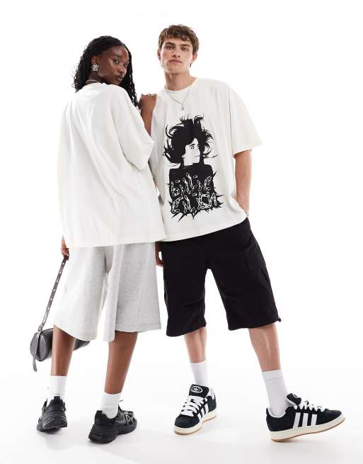COLLUSION Unisex - T-shirt da festival oversize color pietra con licenza Billie Eilish, 2 di 4