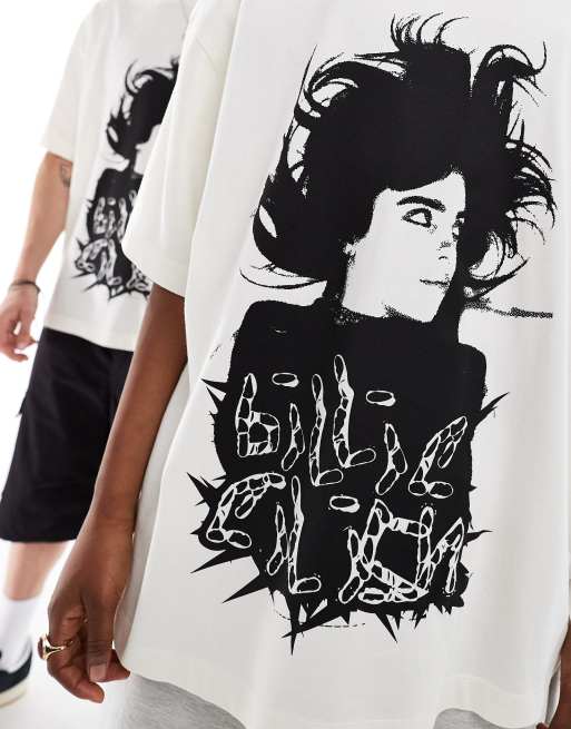 COLLUSION Unisex - T-shirt da festival oversize color pietra con licenza Billie Eilish, 3 di 4