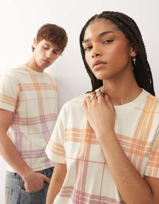 Unisex - T-shirt décontracté à carreaux-Multicolore 2XS