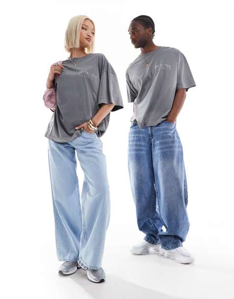 COLLUSION Unisex - T-shirt grigio slavato e viola con stampa - view 1