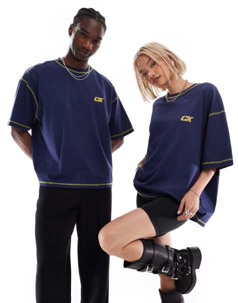 COLLUSION Unisex t-shirt in blue with yellow print - view 1