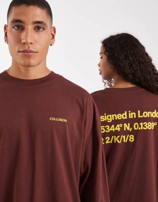 Collusion Unisex T-shirt In Brown