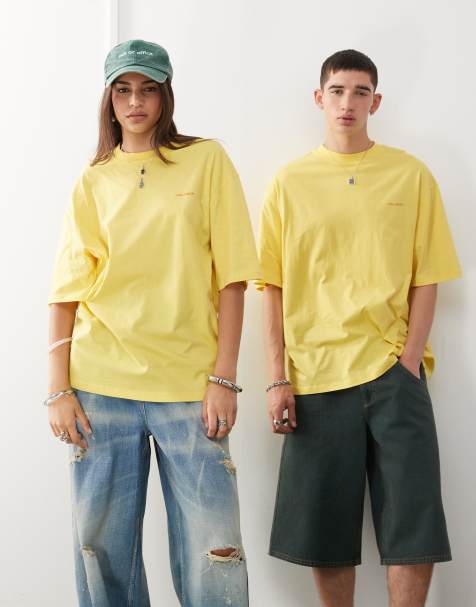 COLLUSION Unisex – T-Shirt in Gelb mit orangefarbenem Logoprint - view 1