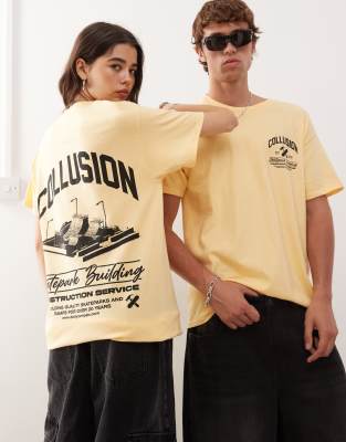 COLLUSION Unisex - T-Shirt in Gelb mit Rampen-Grafikprint