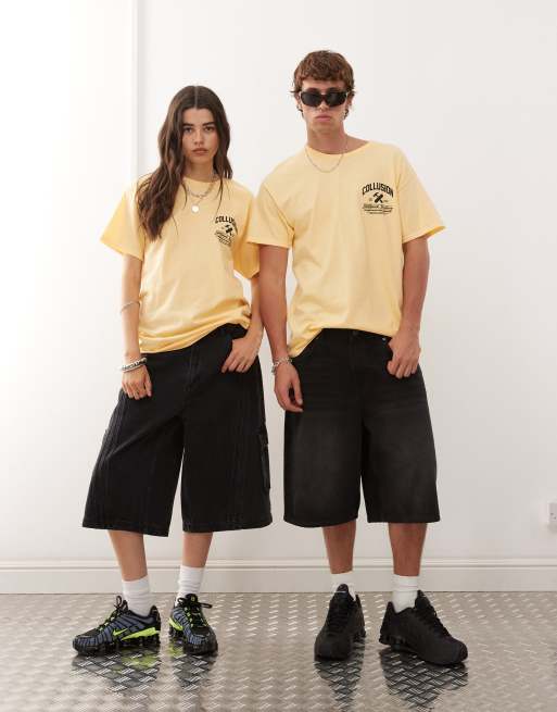 COLLUSION Unisex – T-Shirt in Gelb mit Rampen-Grafikprint, 2 von 4