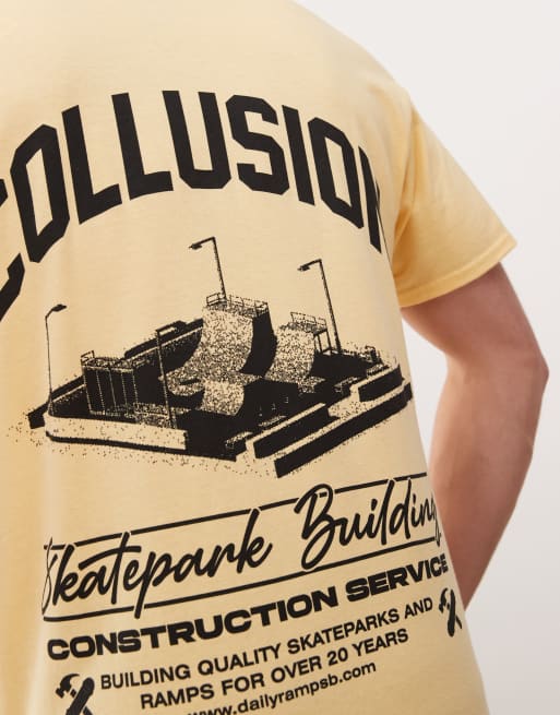 COLLUSION Unisex – T-Shirt in Gelb mit Rampen-Grafikprint, 3 von 4