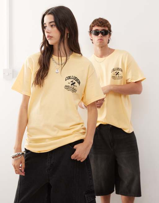COLLUSION Unisex – T-Shirt in Gelb mit Rampen-Grafikprint, 4 von 4