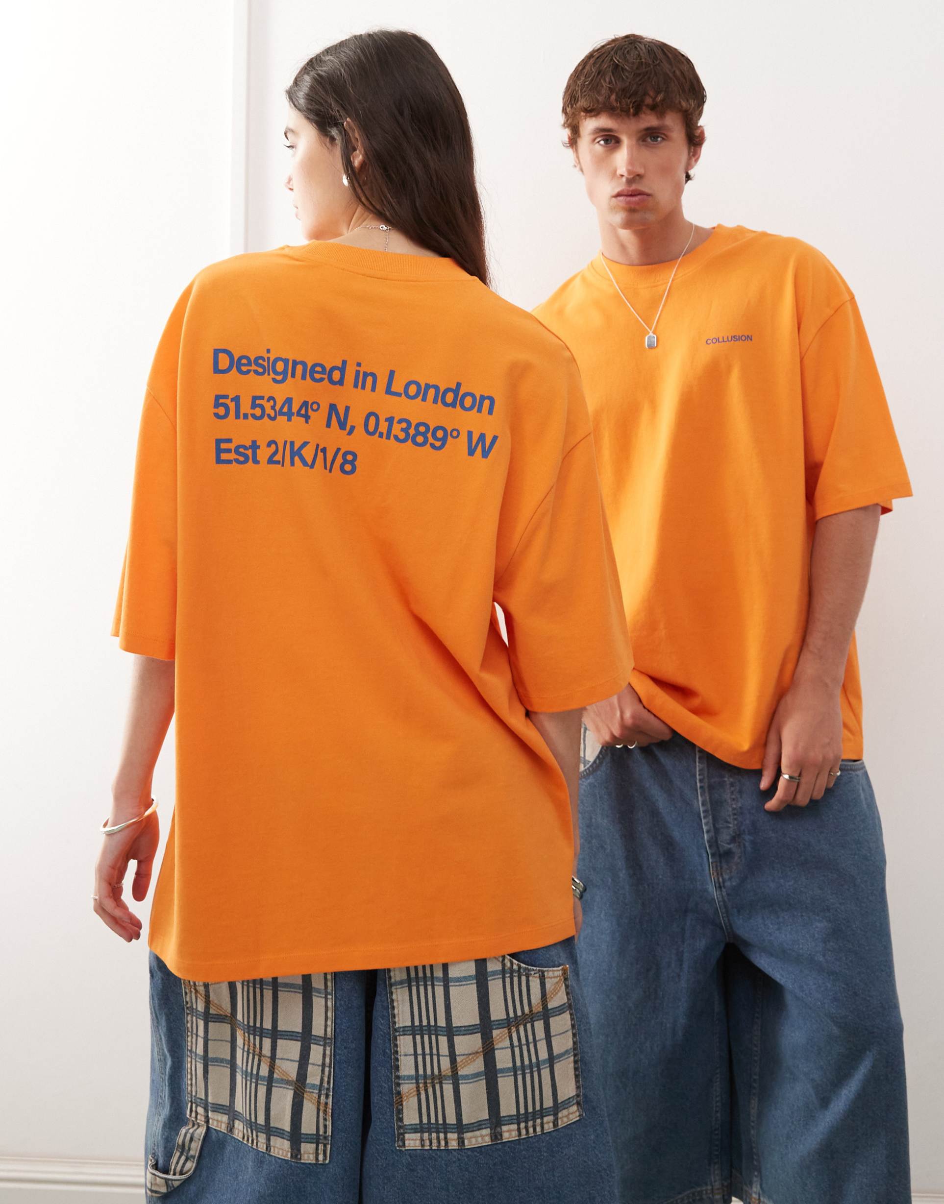 collusion unisex t-shirt in orange with back print