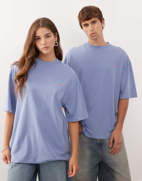 COLLUSION Unisex - T-shirt in paars met roze logo - view 1