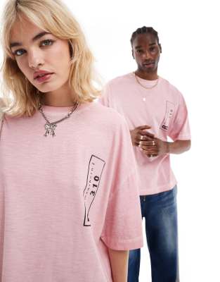 COLLUSION Unisex - T-Shirt in Rosa mit Foto-Collage