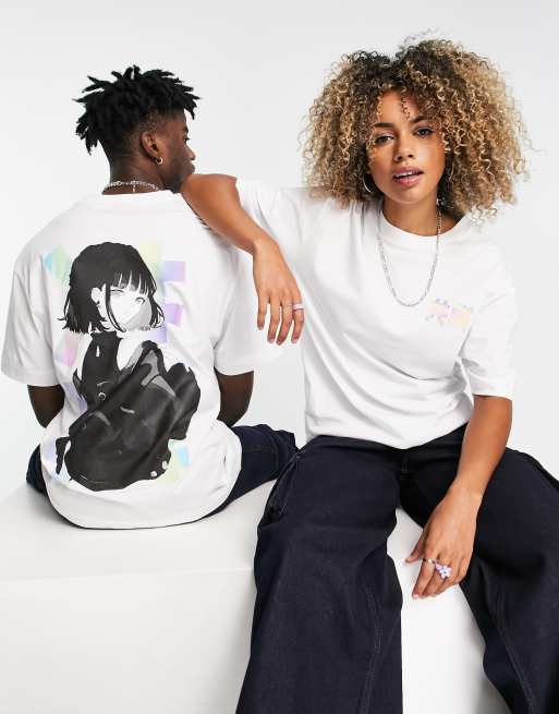 COLLUSION Unisex – T-Shirt in Weiß mit Figuren-Print