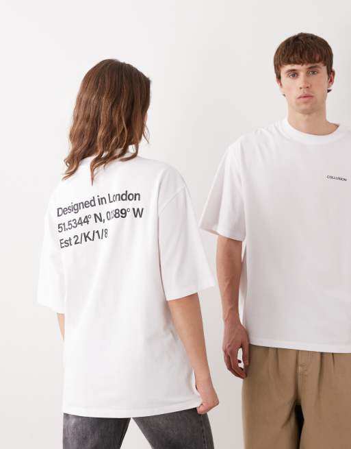 COLLUSION Unisex – T-Shirt in Weiß mit Grafikprint auf dem Rücken, 3 von 4