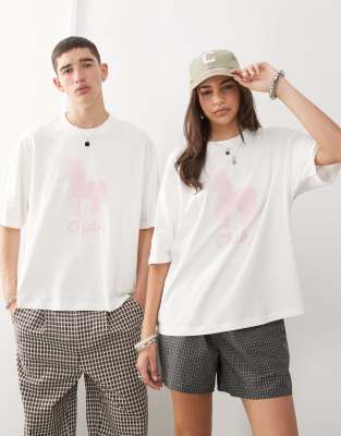 COLLUSION Unisex - T-Shirt in Weiß mit rosa Pony- und „Club"-Print