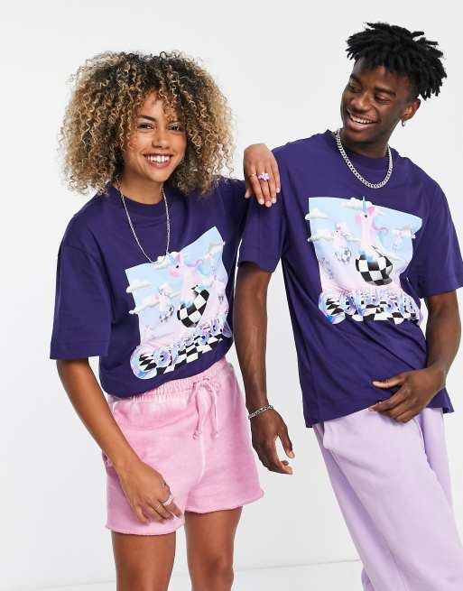 COLLUSION Unisex - T-shirt met eenhoornprint in donkerblauw