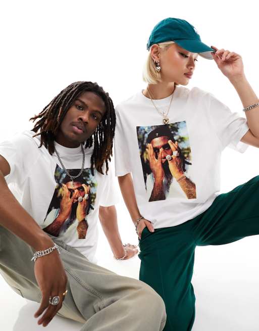 COLLUSION Unisex - T-shirt met gelicenseerde Burna Boy-print in wit