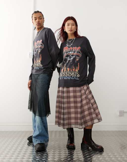 COLLUSION Unisex - T-shirt met gelicentieerde Bone Thugs n Harmony-print en lange mouwen in zwart met wassing
