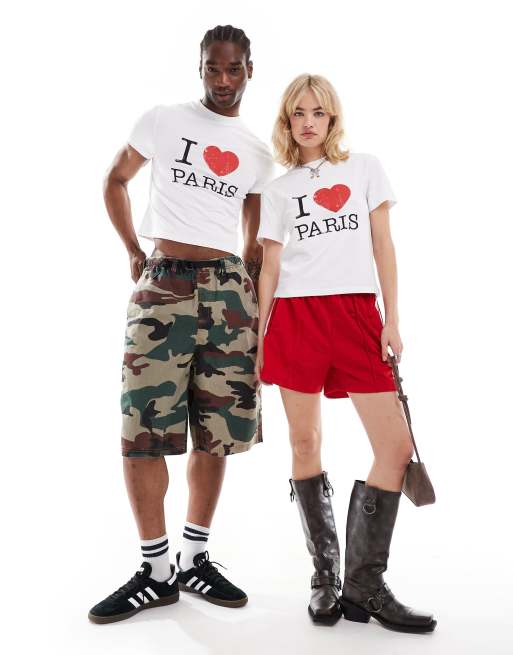 COLLUSION Unisex - T-shirt met grafische I LOVE PARIS-print in wit, 2 van 4
