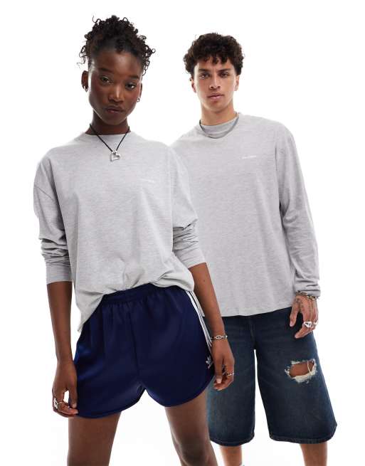 COLLUSION Unisex - T-shirt met lange mouwen en logo in gemêleerd grijs, 4 van 4