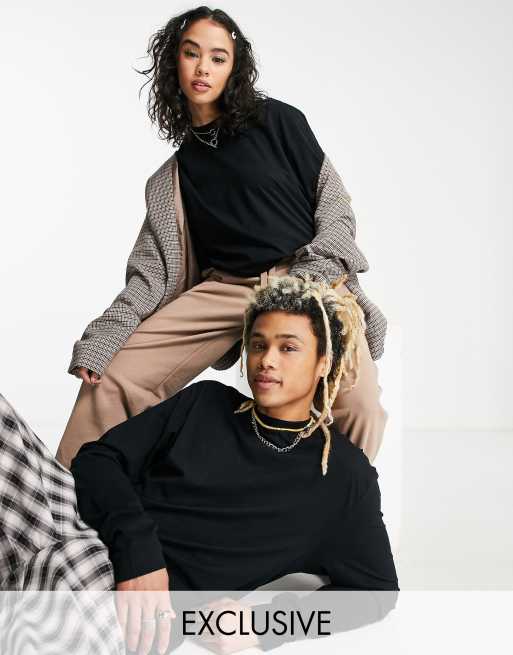 COLLUSION - Unisex T-shirt met lange mouwen in zwart