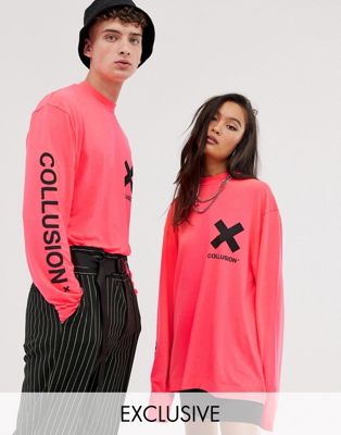 COLLUSION - Unisex T-shirt met lange mouwen on logo in neon-Groen