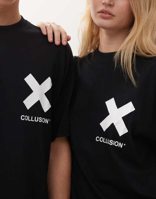 COLLUSION Unisex - T-shirt met logo in zwart, 3 van 4