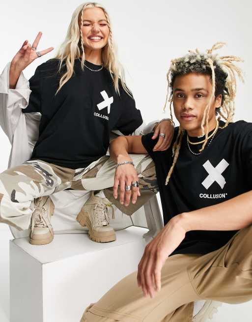 COLLUSION Unisex - T-shirt met logo in zwart, 3 van 4