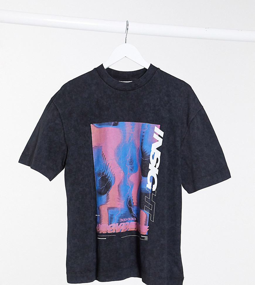 COLLUSION - Unisex T-shirt met print in zwarte acid-wash