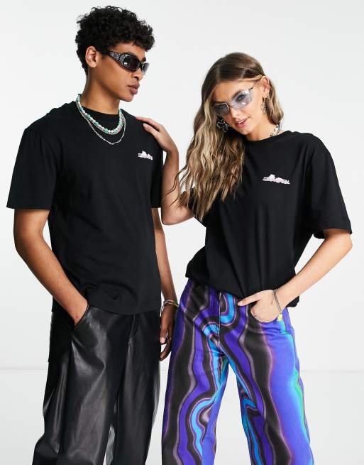 COLLUSION Unisex - T-shirt met print van schattige figuurtjes in zwart, 3 van 4