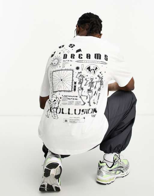 COLLUSION Unisex - T-shirt met skeletprint in wit