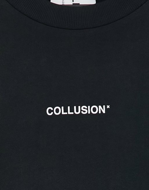 COLLUSION - Unisex - T-shirt met vlammenlogo in zwart, 2 van 4