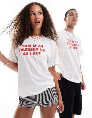 COLLUSION Unisex - T-Shirt mit „Dressed Up"-Schriftzug-Weiß