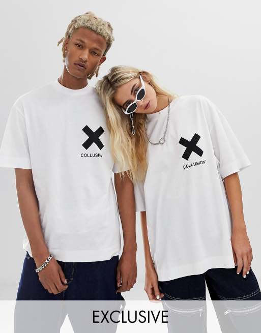 Collusion Unisex T Shirt Mit Logo In Weiss Asos