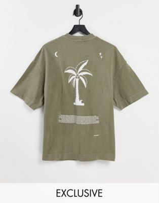 T-shirts et débardeurs COLLUSION Unisex - T-shirt oversize à imprimé en tissu piqué - Kaki