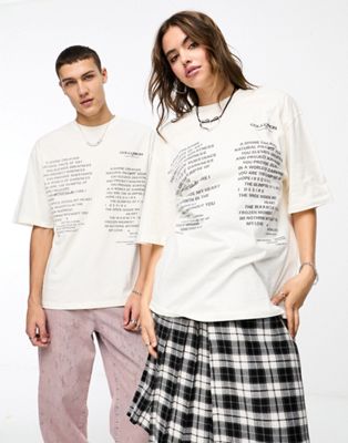 COLLUSION Unisex ecru oversized t-shirt with text print - ASOS Price Checker