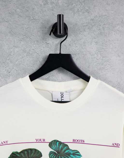 COLLUSION Unisex – T-shirt oversize z piki w kolorze ecru z nadrukiem „Grow”, 3 z 4