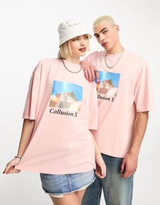 COLLUSION Unisex photographic front print t-shirt in pink - ASOS Price Checker