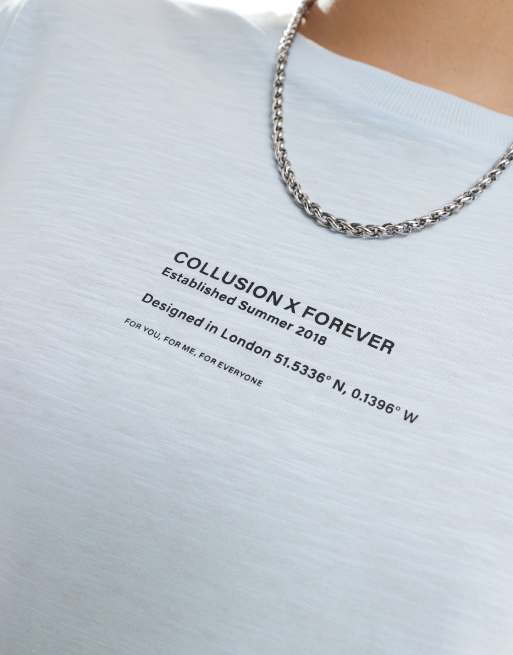 COLLUSION Unisex - T-shirt skate blu con stampa fotografica, 3 di 4