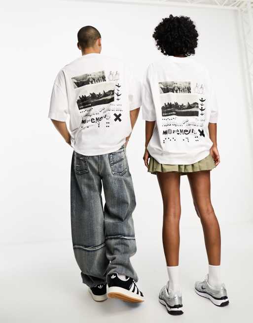 COLLUSION Unisex - T-shirt style skateur avec imprimé Hold Tight au dos - Blanc, 3 de 4