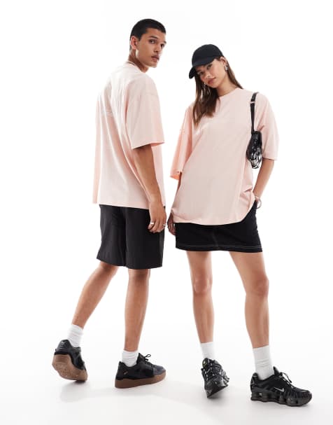 COLLUSION Unisex - T-shirt van piqué in roze met wassing en print - view 1