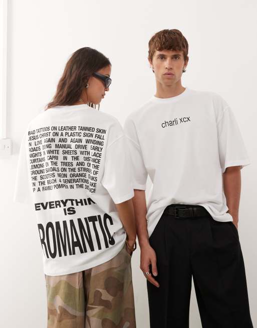 COLLUSION Unisex - T-shirt vestibilità comoda stile skater bianca con scritta 