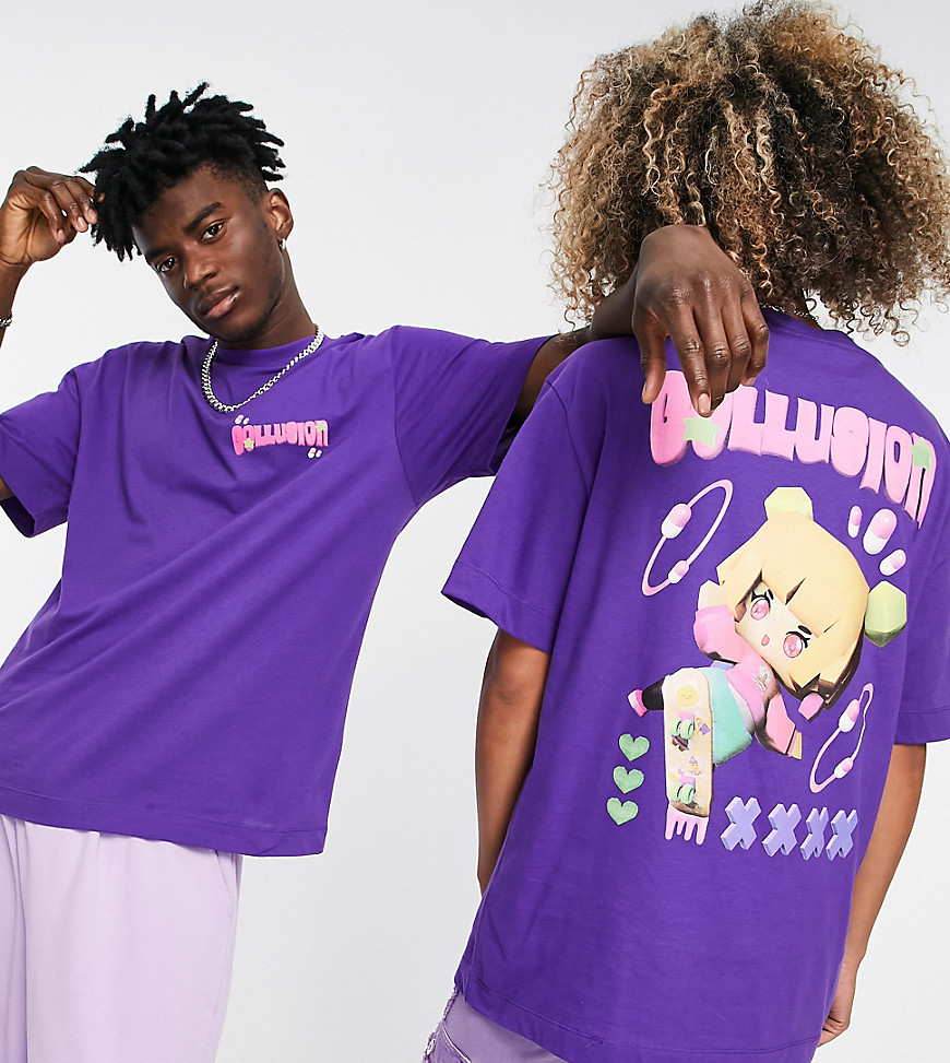 COLLUSION Unisex T-shirt with character print in purple