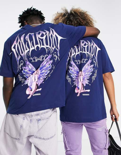 COLLUSION Unisex t-shirt with fairy fantasy print in blue