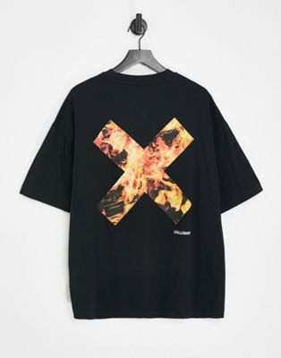 COLLUSION Unisex t-shirt with flame logo print in black - ASOS Price Checker