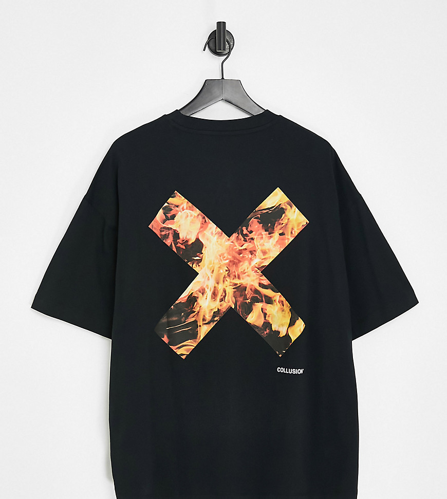 COLLUSION Unisex t-shirt with flame logo print in black