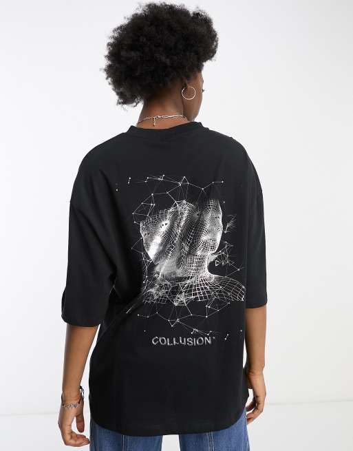 COLLUSION Unisex t-shirt with foil print in black