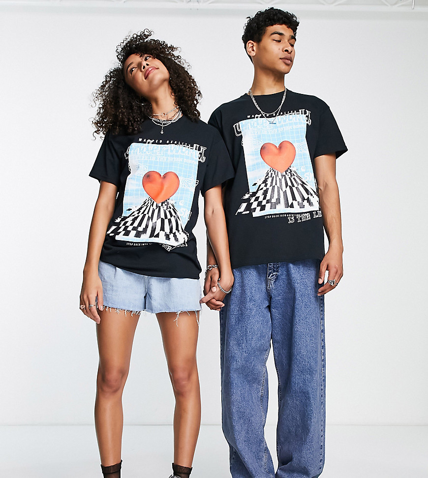 Collusion Unisex T-shirt With Heart Print In Black-purple